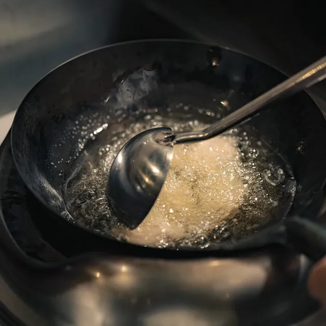 Deep-frying in a wok at Yakitori Suzune